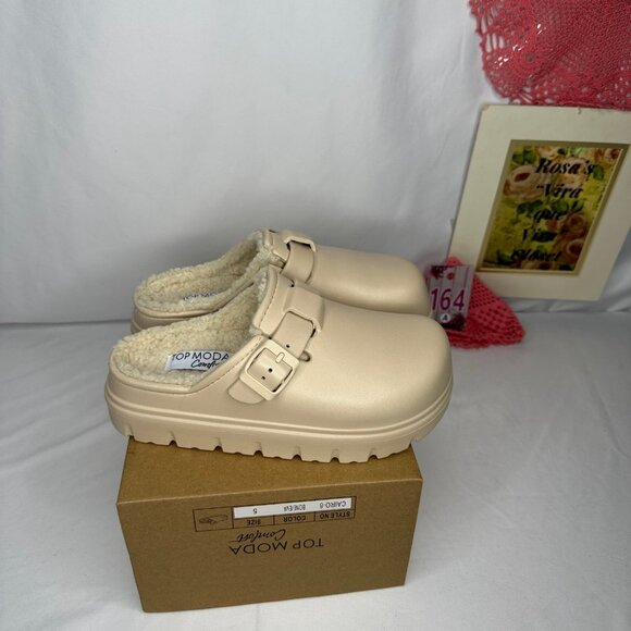 New In Box Cairo Bone Eva Chunky Platform Clogs with Fur Size 5 - Picture 5 of 10